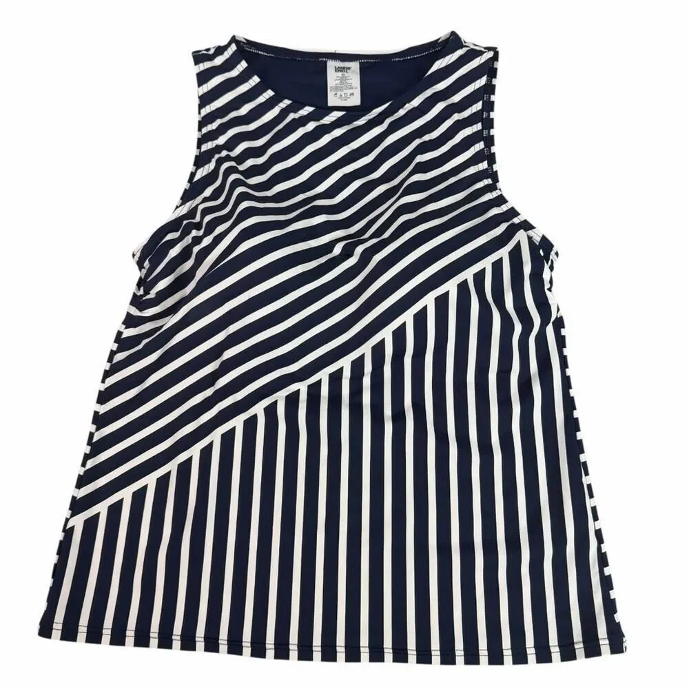 Lands End Womens High Neck Tankini Top size 12P Navy White NEW
